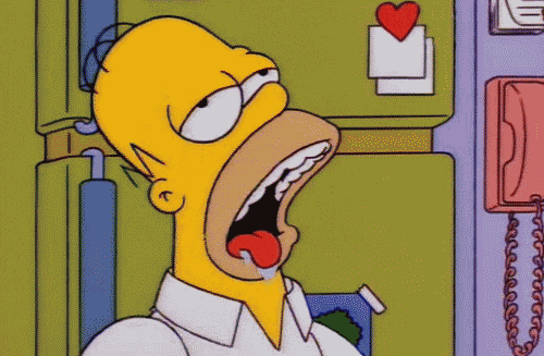 Ein animiertes GIF aus der Zeichentrickserie "Die Simpsons". Homer Simpson steht mit offenem Mund in der Küche und es läuft im im wahrsten Sinne das Wasser aus den Mundwinkeln. Ein animiertes GIF aus der Zeichentrickserie "Die Simpsons". Homer Simpson steht mit offenem Mund in der Küche und es läuft im im wahrsten Sinne das Wasser aus den Mundwinkeln.